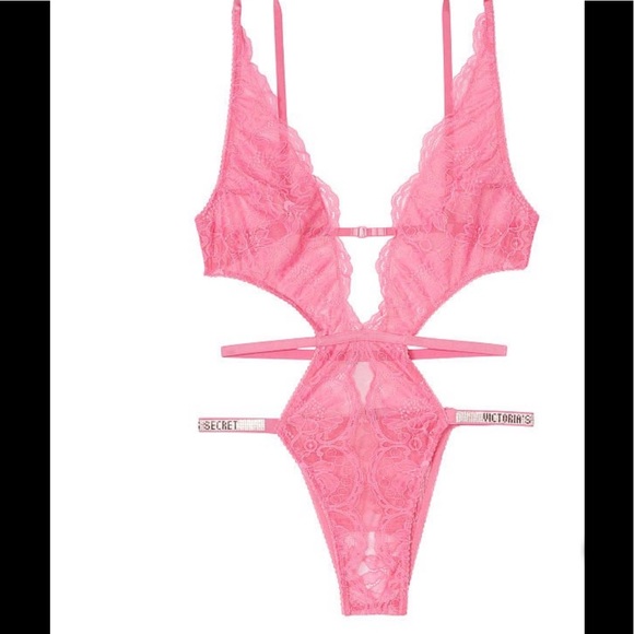 Victoria's Secret Other - Victoria's Secret Pink Very Sexy 
Lace Shine Strap Crotchless Teddy NWT XL